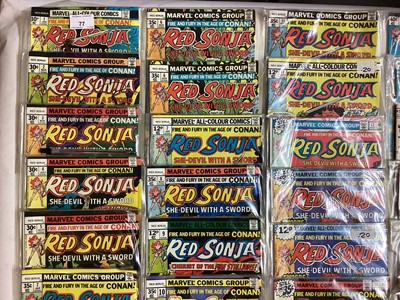 Lot 77 - Marvel Comics Red Sonja #1 (1977). First solo series, together with an incomplete run from issues 2 - 15 (1977 - 1979). Also with later series, to include Red Sonja #1 (1983) and others. Approximat...