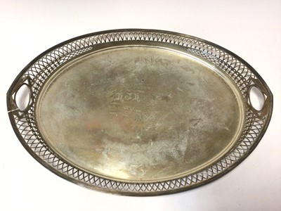 Lot 281 - Victorian silver tray of elliptical form with pierced border (London 1890)