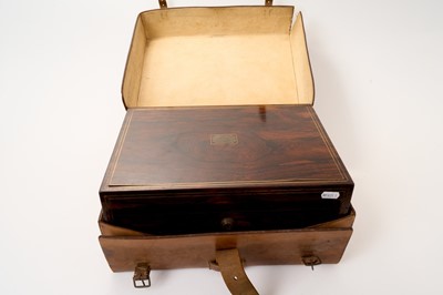 Lot 394 - Victorian brass bound rosewood toilet box with fitted leather case