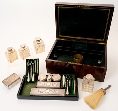 Lot 394 - Victorian brass bound rosewood toilet box with fitted leather case