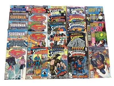 Lot 115 - Quantity of DC Comics, Superman. (1987) Superman #1-4 First appearance of Bloodsport, (1986) Superman #423, The Man of Steel 1-6 Mini Series, (1985) Superman The Secret Years 1-4 Mini Series, (1987...