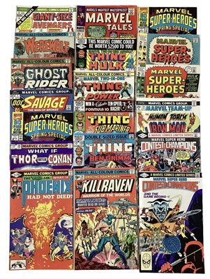 Lot 72 - Marvel Comics Werewolf by night #37 (1976). The 3rd apperance of Moon Knight, together with Giant Size Avengers #1 (1974) first apperance of Nuklo. Also includes a group of marvel comics two in one...