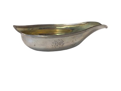 Lot 294 - George III silver Pap boat of conventional form with engraved initials and silver gilt interior