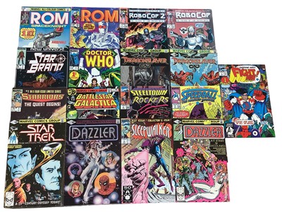 Lot 704 - Marvel Comics Rom Spaceknight #1 (1979), First appearance and origin. Together with Rom #50 (1984), RoboCop #1 (1990), RoboCop 2 #1 (1990), Doctor Who #1 (1984) and others. Approximately 17 comics.