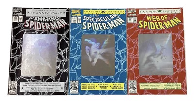 Lot 87 - Marvel Comics the Amazing Spider-Man #365 super sized 30th anniversary issue (1992), First Spider-Man 2099. Together with the Amazing Spider-Man #400 (1995) death of aunt May, the Spectacular Spide...