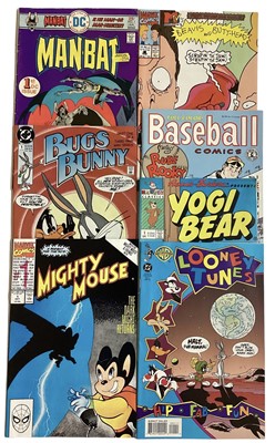 Lot 95 - DC Comics (1975) Man Bat #1, DC Comics (1990) Bugs Bunny #1, DC Comics (1994) Looney Tunes #1, (1992) Harvey Classics Comics Yogi Bear #1, (1991) Full Color Baseball Comics starring Rube Rooky #1,...