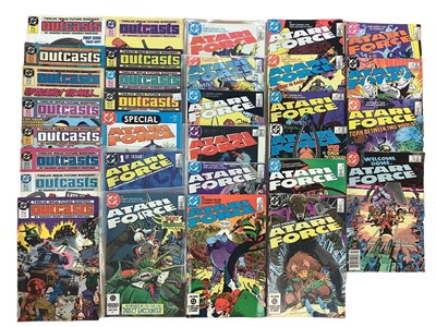 Lot 123 - DC Comics (1980's) Atari Force #1-19 missing #15 together with Special (1986) #1, Hero Hotline #1-6 missing #5, Outcasts 1-12 and a selection of The Outsiders Comics. approximately 43 comics