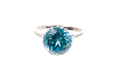 Lot 465 - Blue Zircon single stone ring in platinum coronet claw setting on platinum shank