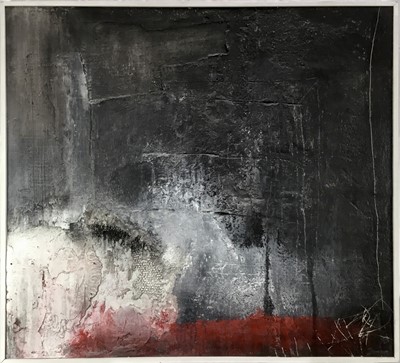 Lot 253 - Roger Remaut (b.1942) mixed media painting - 'Black Painting IV', signed and titled and dated '98 verso, 90cm x 100cm, framed, together with signed receipt