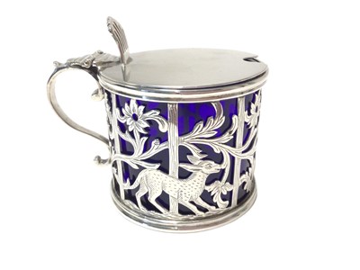 Lot 243 - George III silver mustard pot with bird and animal decoration