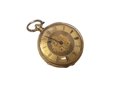 Lot 69 - Victorian 18ct gold cased fob watch with gilt floral dial and Roman numeral markers