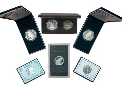 Lot 447 - U.S.A. - Mixed silver proof coinage to include two coin set 'Congressional' Dollar (silver) Half Dollar (base metal) 1989s, Eisenhower Centennial Dollars 1990 x 2 & three other coins (N.B. All case...