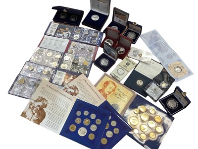 Lot 448 - World - Mixed coins and medals to include Russia First Man in Space 30th Anniversary medal minted from the metal of a Soviet Space Craft 1991, coins to include Russia silver proofs 3 Kopeks commemo...