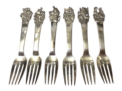 Lot 79 - Set of six Danish silver forks with figural terminals, makers mark Johannes Siggaard