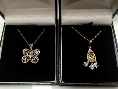 Lot 86 - Five 9ct gold pendants on 9ct gold chains