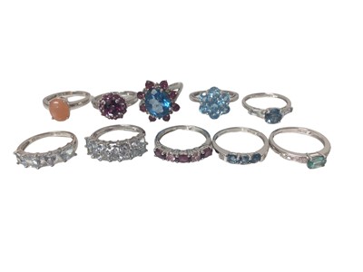 Lot 91 - Ten 9ct white gold multi-gem set rings