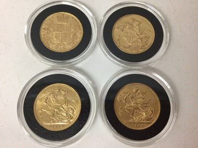 Lot 456 - G.B. - Mixed gold Sovereigns Victoria to include YH 1872 Rev: shield back Die No. 15 GVF, 1872 Rev: George & Dragon GVF JH 1889 GVF & OH 1898 GVF (4 coins)