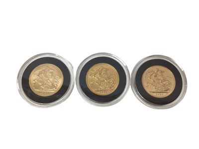 Lot 457 - G.B. - Mixed gold Sovereign's Elizabeth II to include 1957 A. UNC, 1980 UNC & 1986 proof