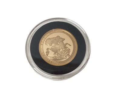 Lot 461 - G.B. - Gold proof Sovereign Elizabeth II with inscription 'Honi Soit Qui Maly Pense' (N.B. Encapsulated but without Certificate of Authenticty) scarce (1 coin)