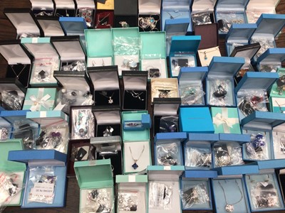 Lot 103 - Large quantity of silver gem set earrings, pendants and chains, mostly new in packets and boxed