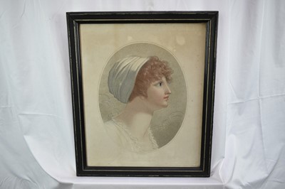 Lot 122 - PUT UNDER HOSPICE Thomas Cheesman (1760-1834) stipple engraving printed in colours - Young Female Head, published May 1st 1803, 48cm x 39cm, in original ebonised frame