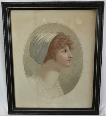 Lot 180 - Thomas Cheesman (1760-1834) stipple engraving printed in colours - Young Female Head, published May 1st 1803, 48cm x 39cm, in original ebonised frame