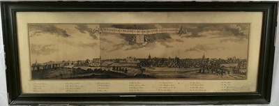 Lot 288 - 18th century engraving panoramic view of Colchester, 28cm x 103cm, in glazed frame