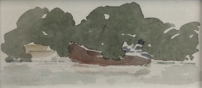 Lot 237 - Hugh Casson (1910-1999) watercolour ‘Shipyard’, 5cm x 11.5cm, initialled and titled, mounted in glazed frame