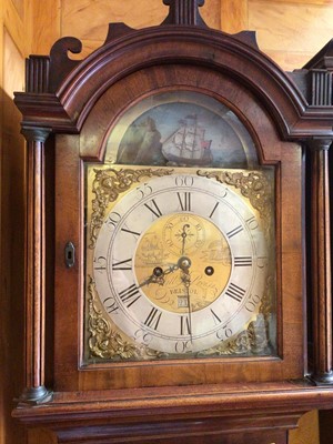 Lot 617 - William Priest of Bristol - mid -18th century 8 day long case clock with automaton ship to the arched dial