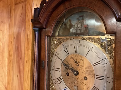 Lot 617 - William Priest of Bristol - mid -18th century 8 day long case clock with automaton ship to the arched dial