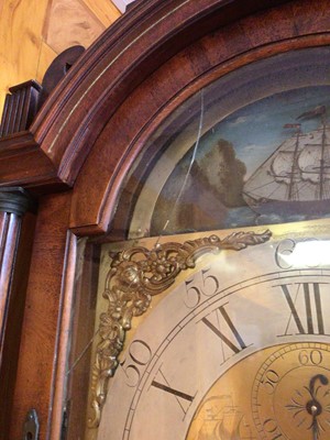 Lot 617 - William Priest of Bristol - mid -18th century 8 day long case clock with automaton ship to the arched dial