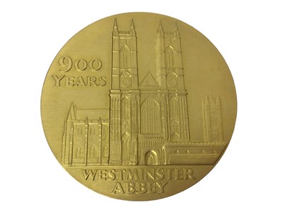 Lot 464 - G.B. - Royal Mint limited edition gold medallion commemorating 900th Anniversary of Westminster Abbey 28th December 1965 UNC (N.B. Diameter 2¼, 22ct gold hallmarked, Wt. 127.5gms) cased with Certif...