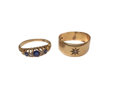 Lot 133 - 18ct gold sapphire and diamond five stone ring and 18ct gold diamond gypsy set ring (London 1919)