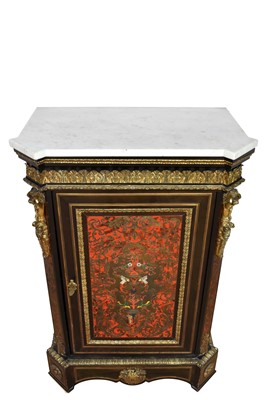 Lot 1084 - 19th century French boulle work pier cabinet with white marble top and ormolu mounts