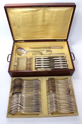 Lot 410 - 19th century continental silver plated canteen of cutlery in mahogany case