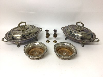Lot 32 - Pair of 19th century Old Sheffield plated decanter coasters, pair of Victorian silver plated entré dishes and other plated wares