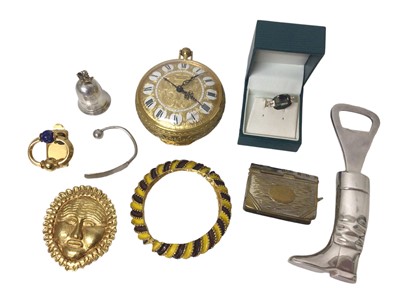 Lot 153 - Contemporary silver tooth fairy box surmounted by a pixie, plated vesta case in the form of a book, a gilt metal enamelled bangle marked K.J.L etc