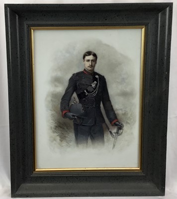 Lot 225 - Van der Weyde, late 19th century, portrait on glass panel, a Rifle Brigade Officer, signed, 40cm x 30cm, in glazed frame