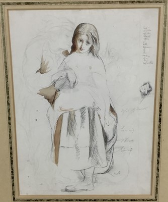 Lot 226 - Edward Thompson Davis (1833-1867) pen and wash figure studies, inscribed in pencil, 33cm x 24cm, in glazed frame 
Provenance: J S Maas & Co. Ltd., Pre-Raphaelites & Contemporaries, November 1962....