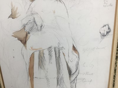 Lot 226 - Edward Thompson Davis (1833-1867) pen and wash figure studies, inscribed in pencil, 33cm x 24cm, in glazed frame 
Provenance: J S Maas & Co. Ltd., Pre-Raphaelites & Contemporaries, November 1962....