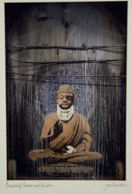 Lot 250 - Pair of contemporary prints entitled 'Banksy's Breakneck Buddha' and The Eyes have it', indistinctly signed, titled in pencil, 37cm x 24cm, in glazed frames