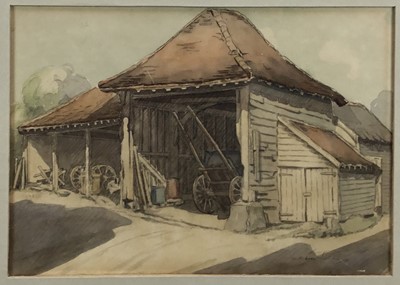 Lot 247 - William Deal, pencil and watercolour - The Cart Barn, signed, 25cm x 35cm, in glazed gilt frame