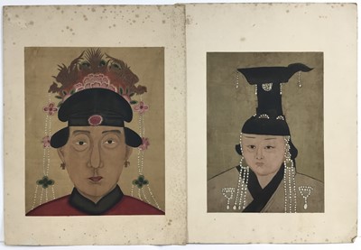 Lot 257 - Pair of antique Chinese School watercolours on silk, portraits, unframed, 28cm x 23cm