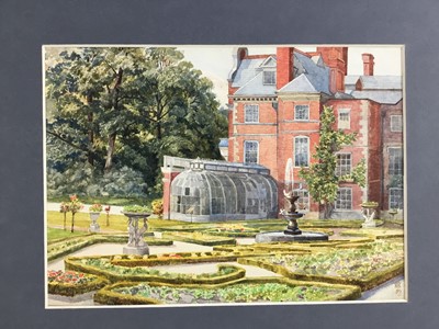 Lot 259 - Victorian English School watercolour - Country House Gardens, monogrammed and dated '92, 18cm x 25cm, mounted