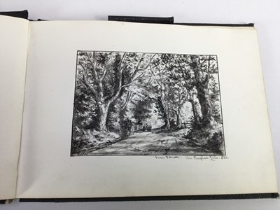 Lot 263 - Late Victorian English School pen, ink and wash album of sketches to include views of Gloucester Cathedral, cat and kittens, Tower of London, figure sketches and others, mostly signed - 36 pages