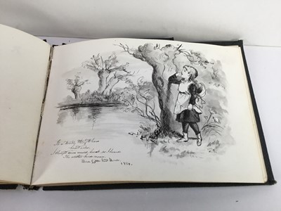 Lot 263 - Late Victorian English School pen, ink and wash album of sketches to include views of Gloucester Cathedral, cat and kittens, Tower of London, figure sketches and others, mostly signed - 36 pages