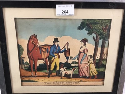 Lot 264 - Pair of 19th century hand coloured engravings - The Affectionate Departure and The Happy Return, 16cm x 21cm, in glazed frames