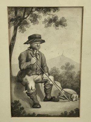 Lot 267 - Late 18th / early 19th century monochrome watercolour - The Blindman, 18cm x 11.5cm, in glazed frame