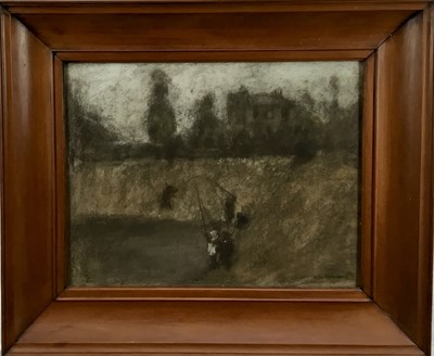 Lot 271 - H. Moloman, early 20th century, pastel - figures beneath a house, signed, 36cm x 46cm, in glazed frame