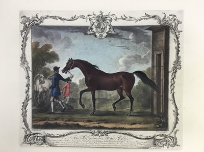 Lot 339 - Set of four antique hand coloured engravings after the 1755 version, portraits of notable racehorses, unframed 40cm x 50cm